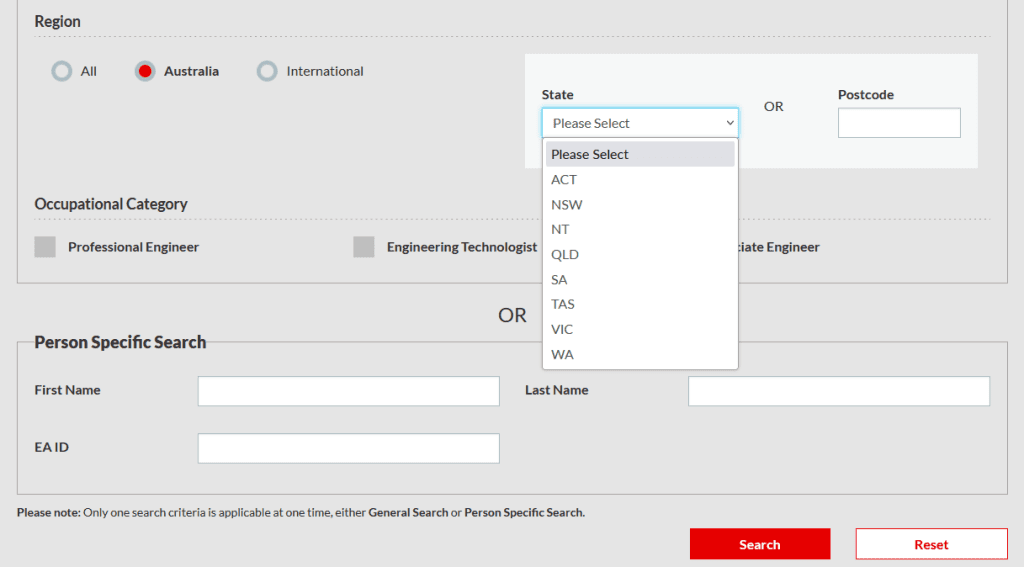 regional search in the NER Search portal