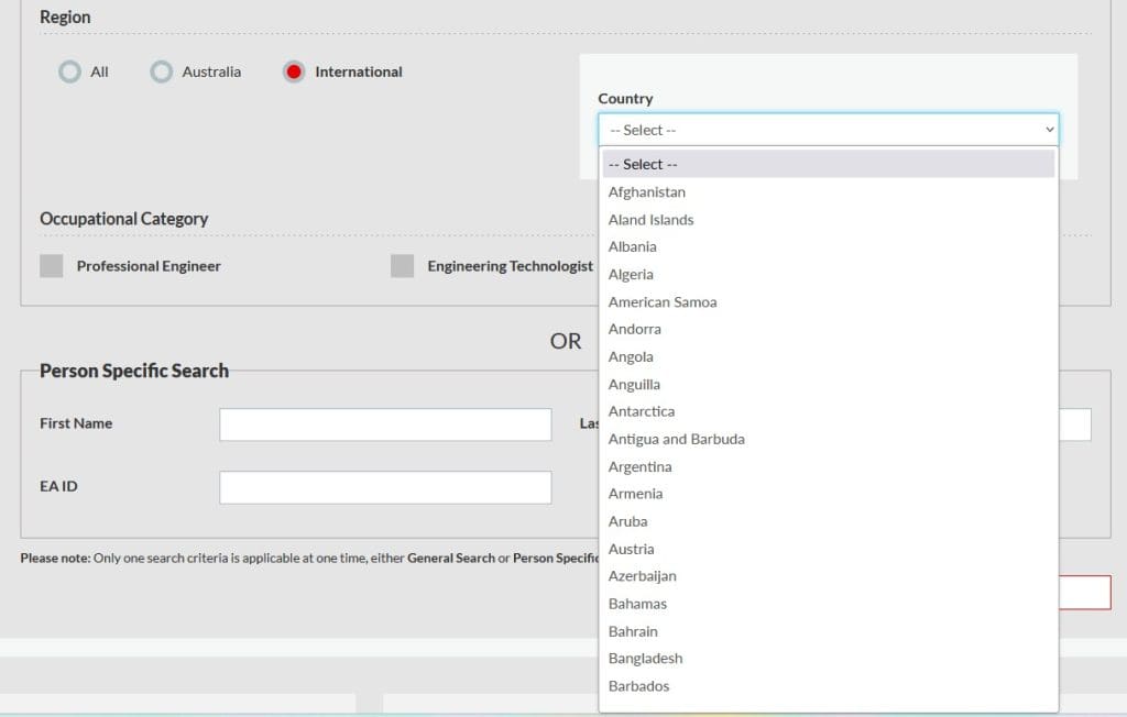 international search in the NER Search Portal